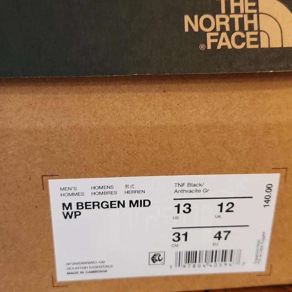 Men's The North Face Bergen Boots Waterproof Mid Men's 13 Black - Picture 15 of 16